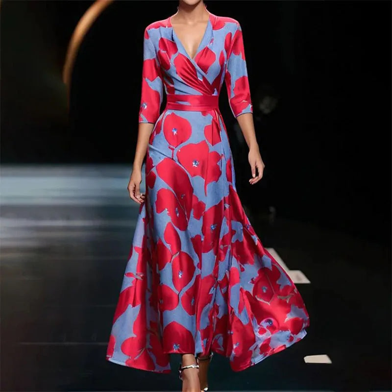 Floral Print Maxi Dress with V-Neckline
