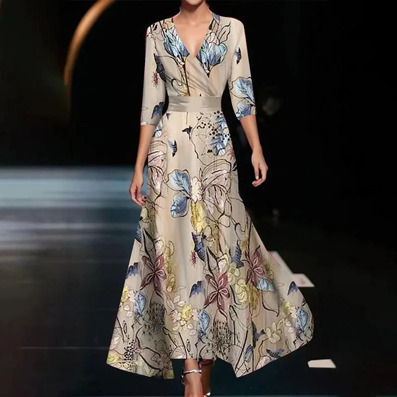 Floral Print Maxi Dress with V-Neckline