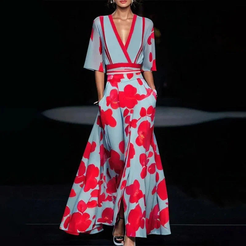 Floral Print Maxi Dress with V-Neckline