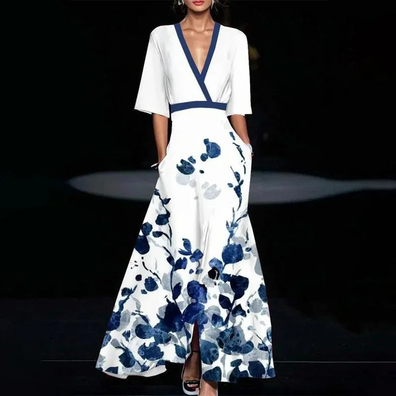 Floral Print Maxi Dress with V-Neckline