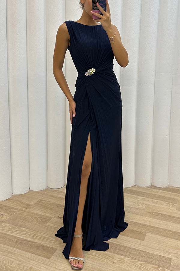 Beaded Maxi Dress with Thigh-High Slit