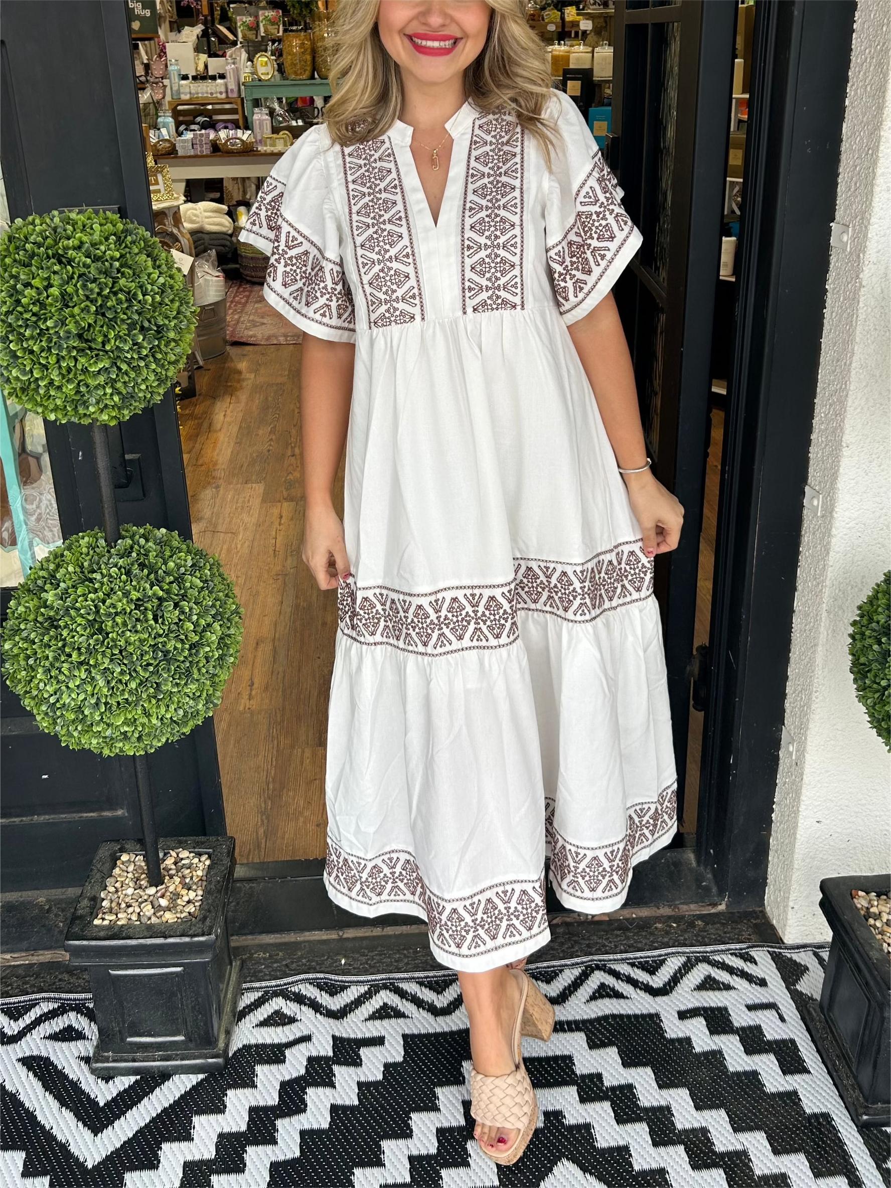 Rachel | Women's Boho V Neck Midi Dress