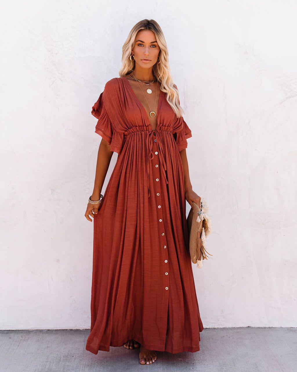 Rose | Women's Boho Button Front Maxi Dress