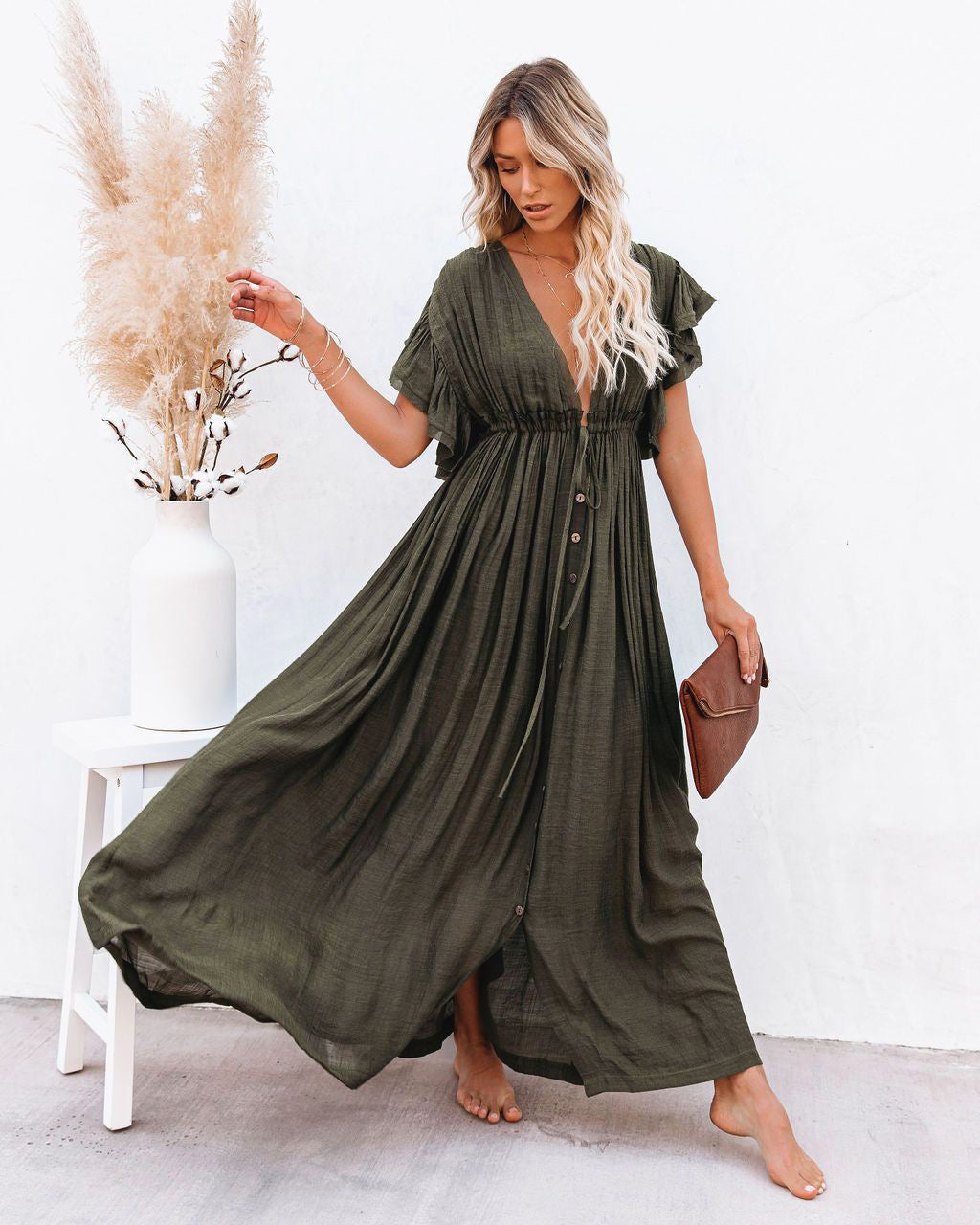 Rose | Women's Boho Button Front Maxi Dress