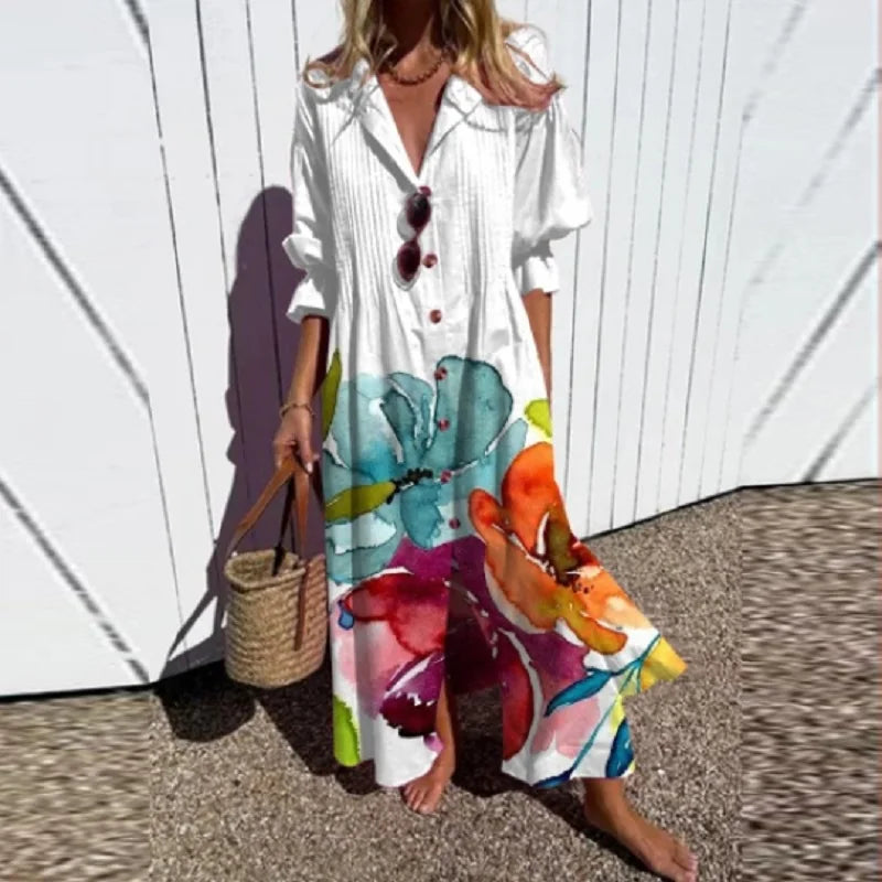 Stella | Women's Boho V Neck Floral Long Sleeve Maxi Dress