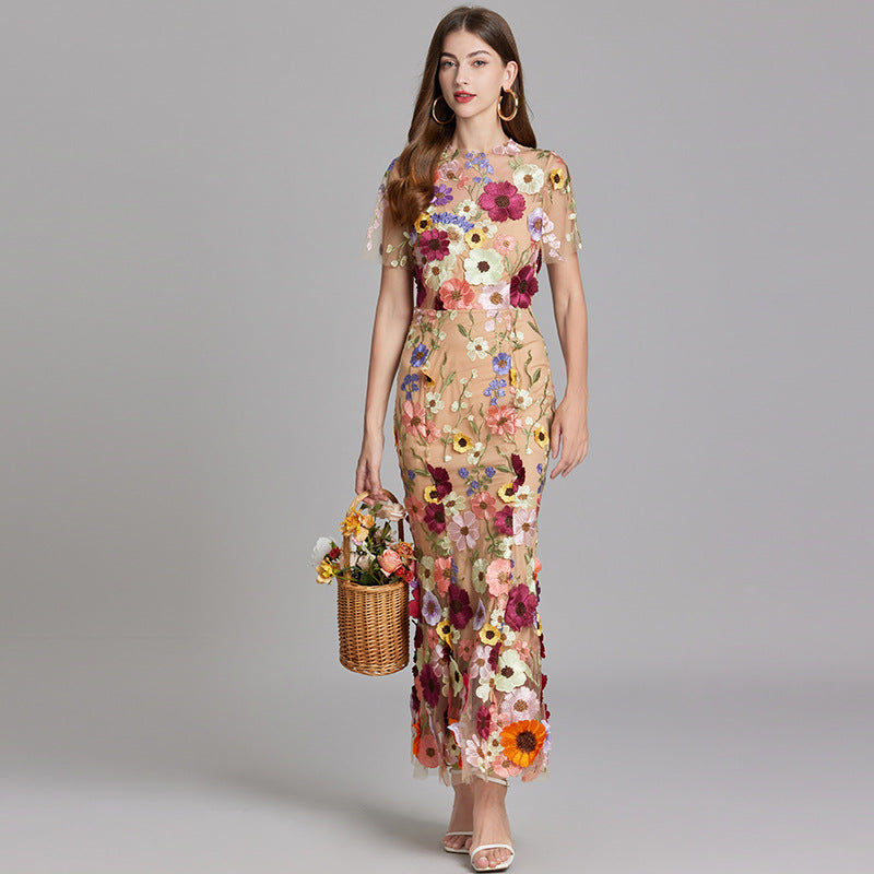 Sheer Maxi Dress with Embroidered Detailing