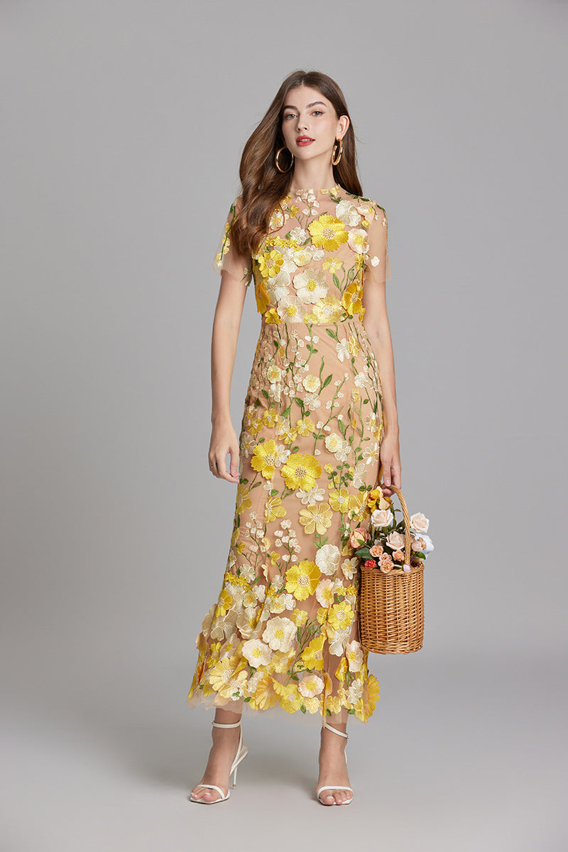 Sheer Maxi Dress with Embroidered Detailing