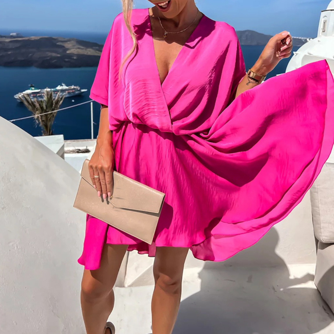 Flowy Wrap-Style Mini Dress