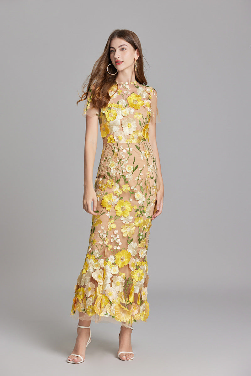 Sheer Maxi Dress with Embroidered Detailing