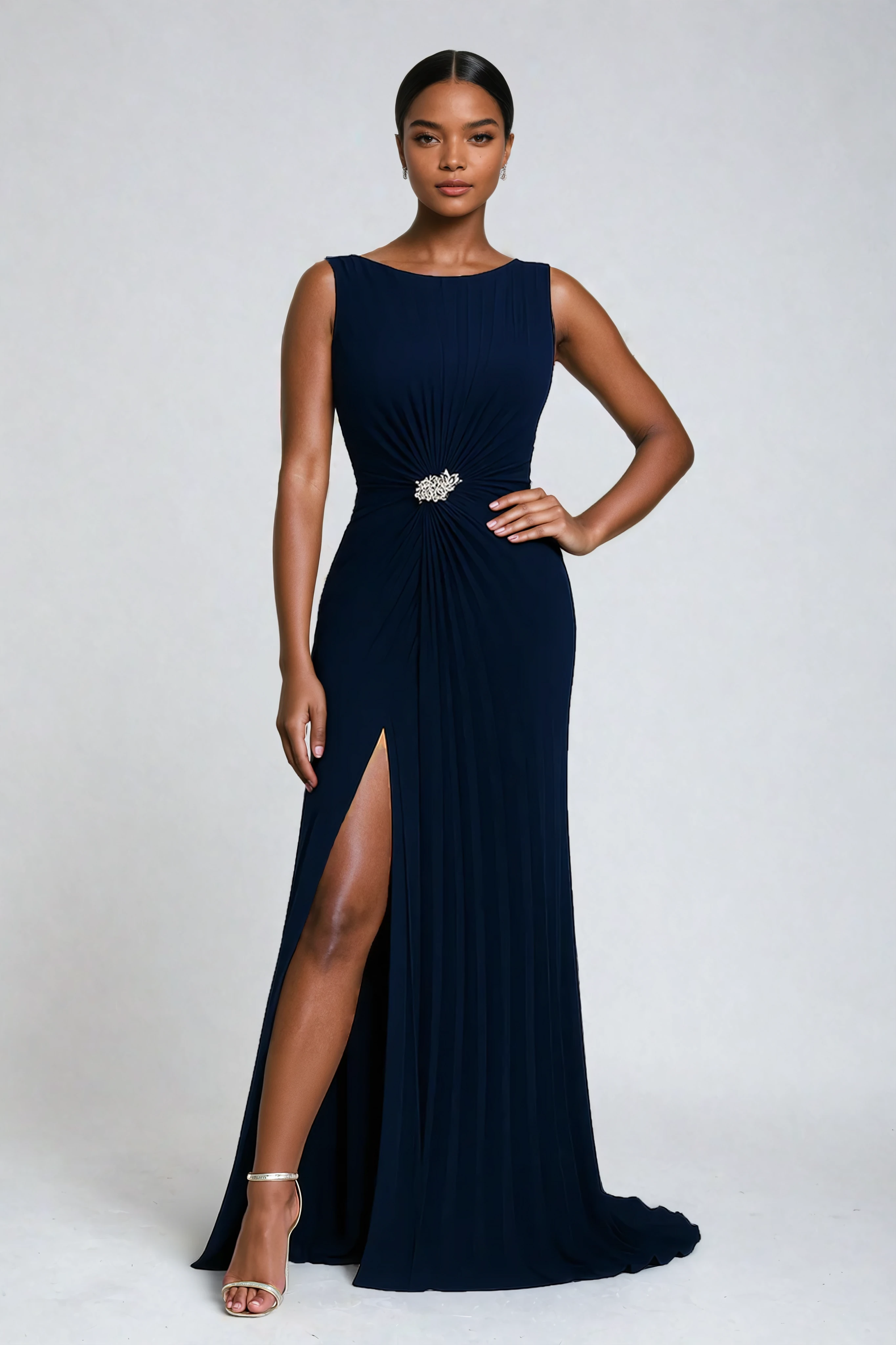 Beaded Maxi Dress with Thigh-High Slit