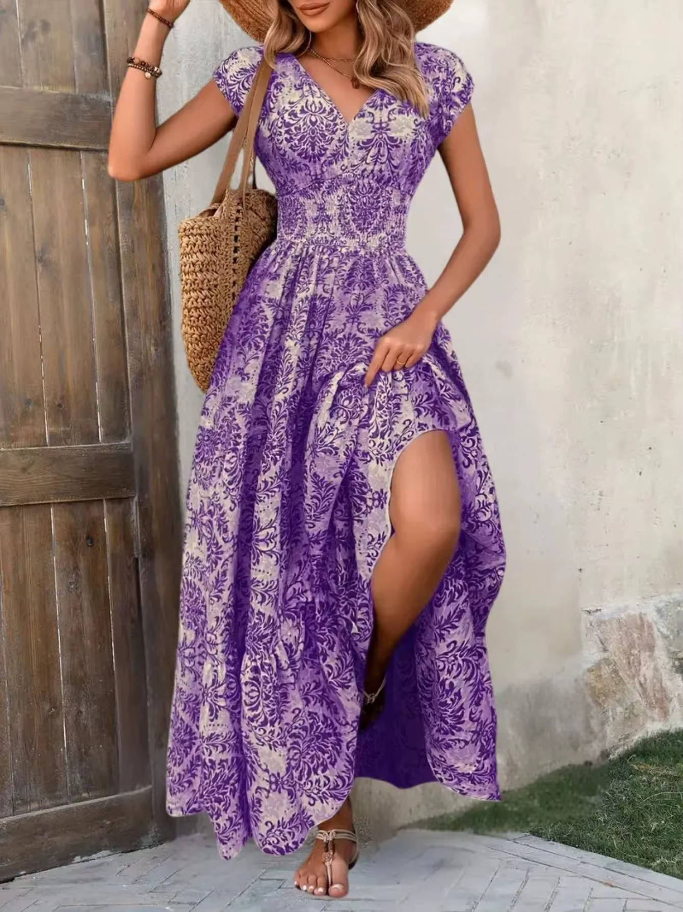 Isabella | Women's Boho Patterned Sleeveless V Neck Maxi Dress