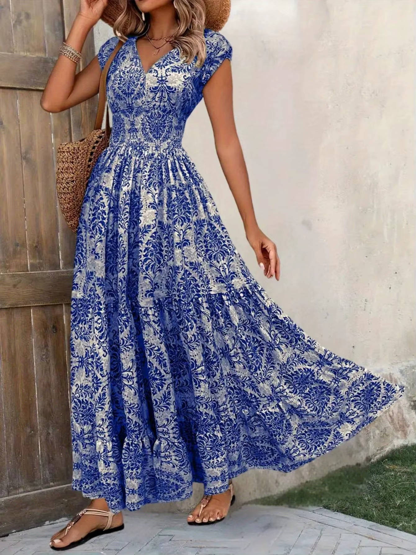 Isabella | Women's Boho Patterned Sleeveless V Neck Maxi Dress