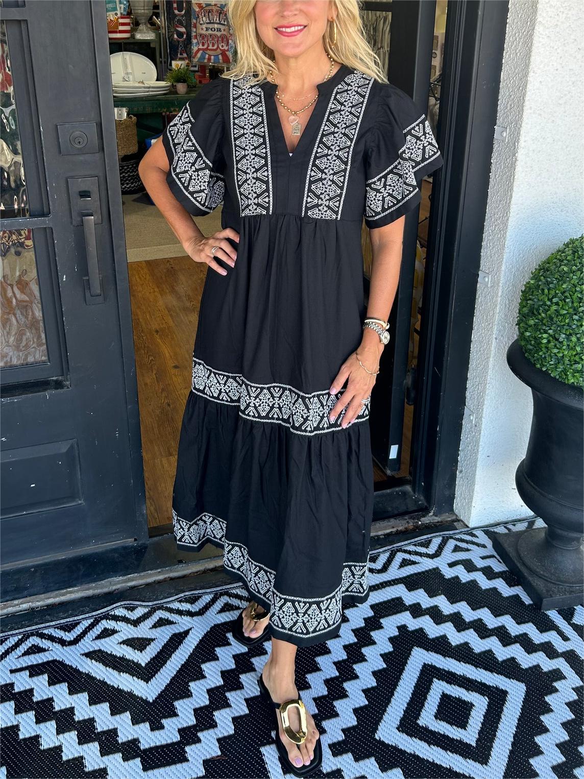 Rachel | Women's Boho V Neck Midi Dress