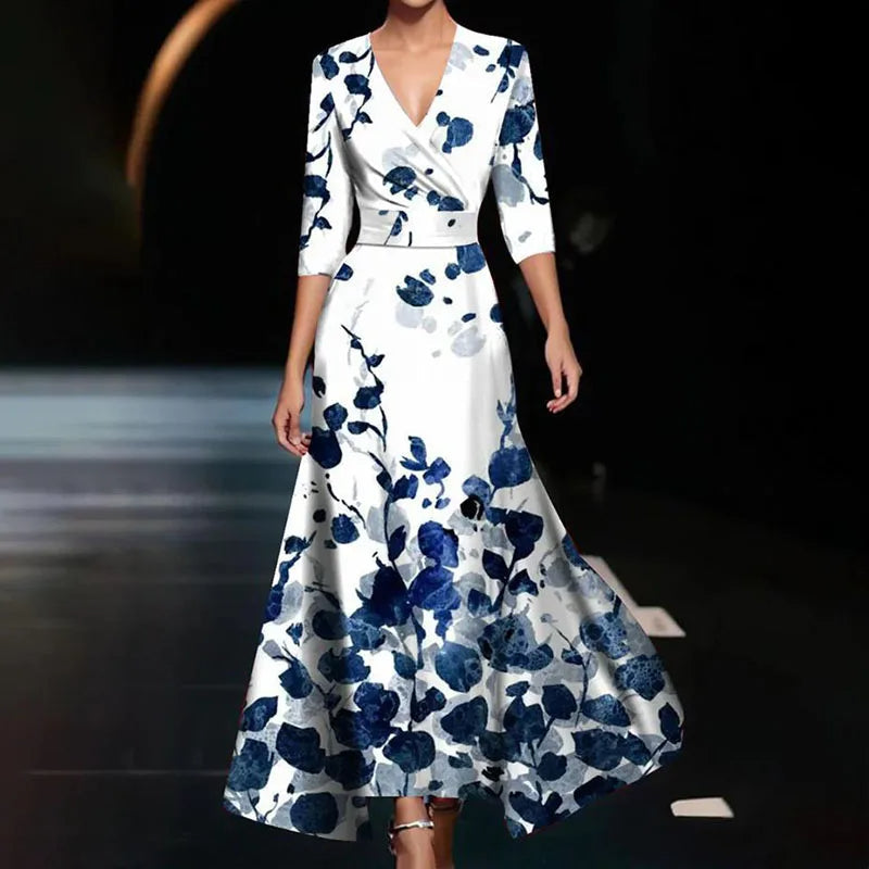 Floral Print Maxi Dress with V-Neckline
