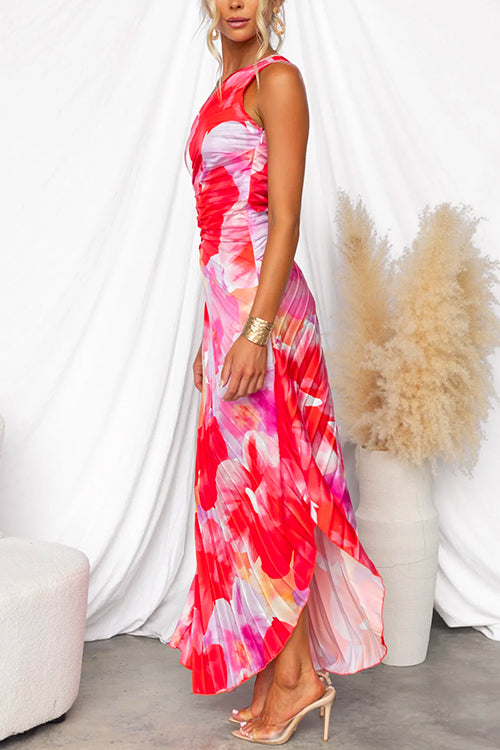 Floral A-Line Maxi Dress with Sleeveless Design