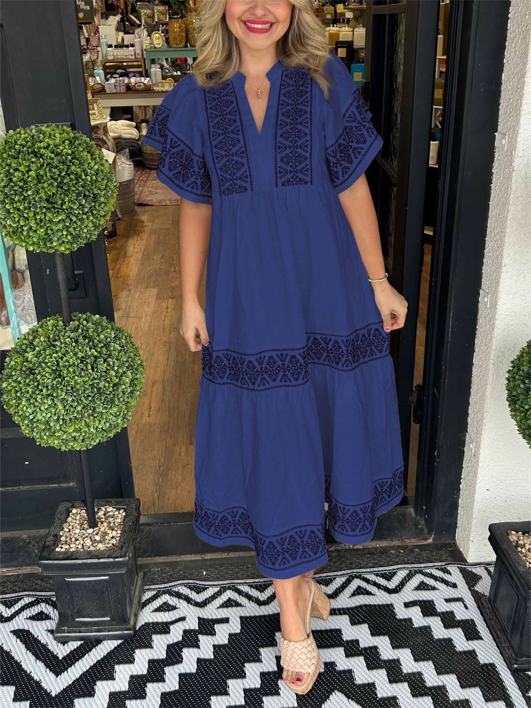 Rachel | Women's Boho V Neck Midi Dress