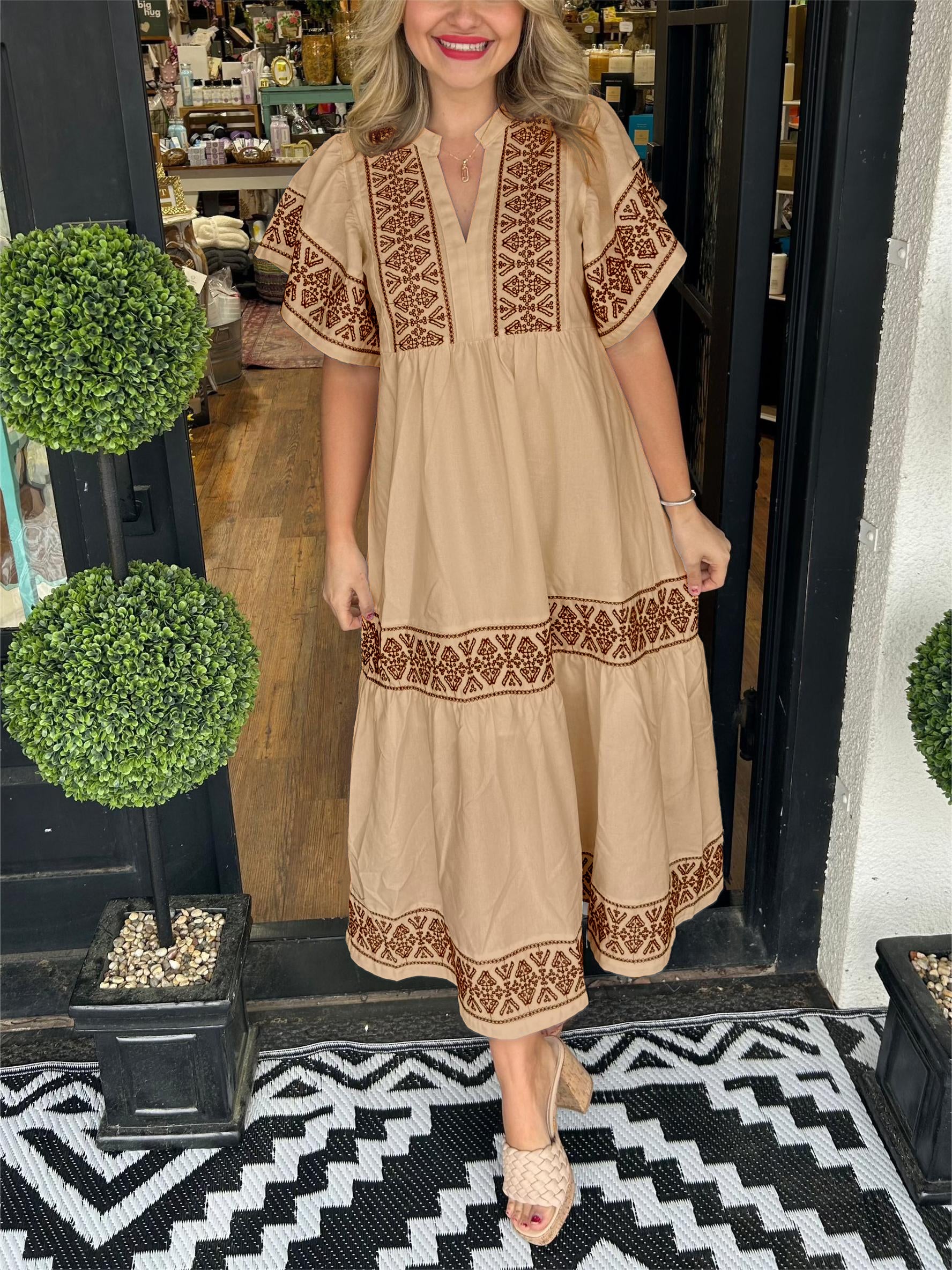 Rachel | Women's Boho V Neck Midi Dress