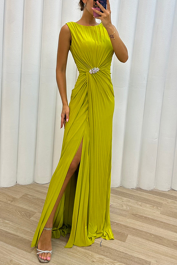 Beaded Maxi Dress with Thigh-High Slit