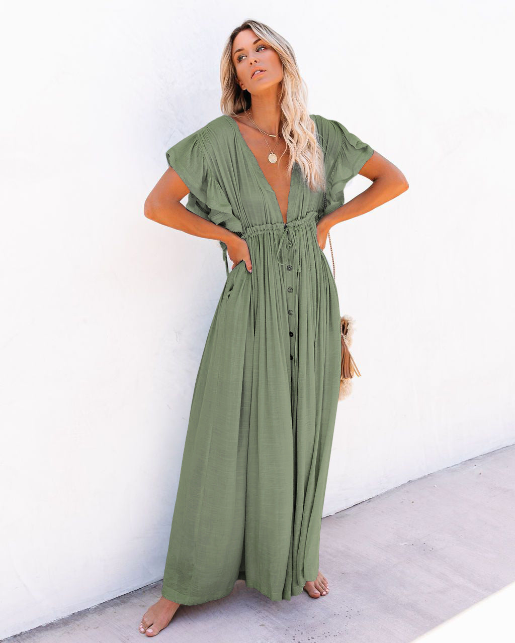 Rose | Women's Boho Button Front Maxi Dress