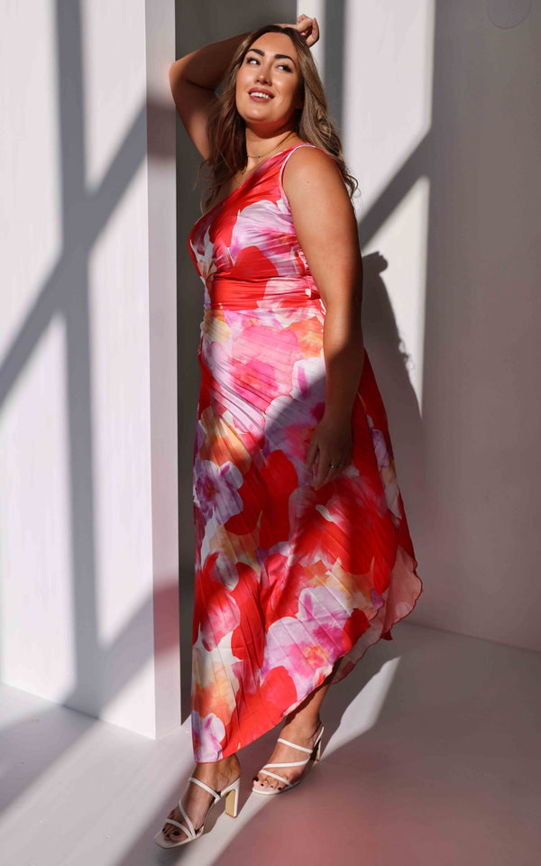 Floral A-Line Maxi Dress with Sleeveless Design