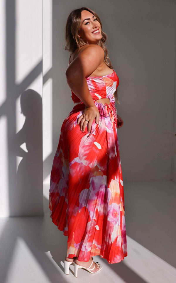 Floral A-Line Maxi Dress with Sleeveless Design