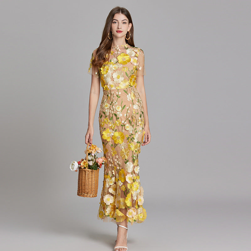 Sheer Maxi Dress with Embroidered Detailing