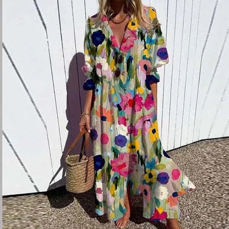 Stella | Women's Boho V Neck Floral Long Sleeve Maxi Dress