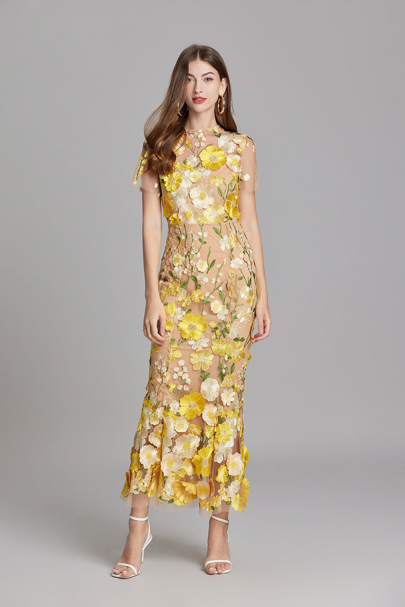 Sheer Maxi Dress with Embroidered Detailing