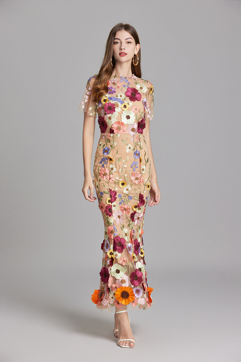 Sheer Maxi Dress with Embroidered Detailing