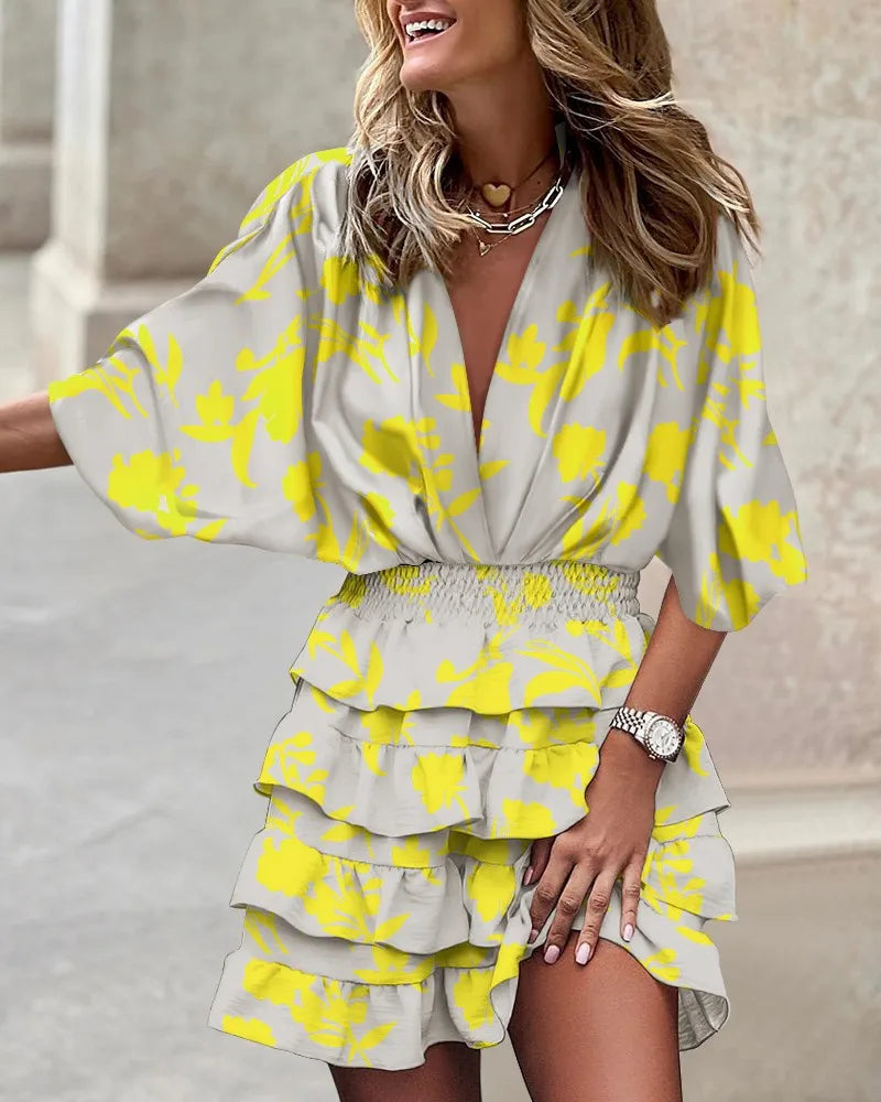 Sarah | Women's Boho Printed Ruffle Mini Dress