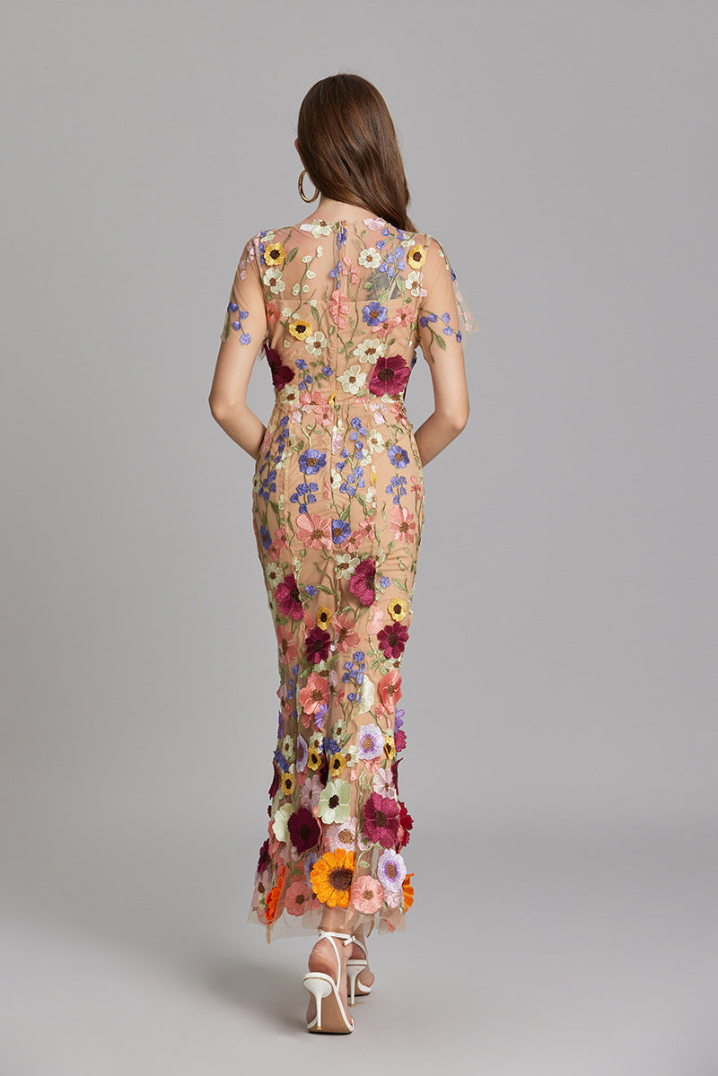 Sheer Maxi Dress with Embroidered Detailing