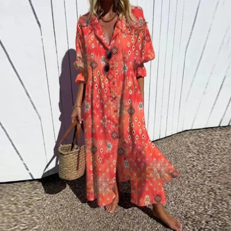Stella | Women's Boho V Neck Floral Long Sleeve Maxi Dress