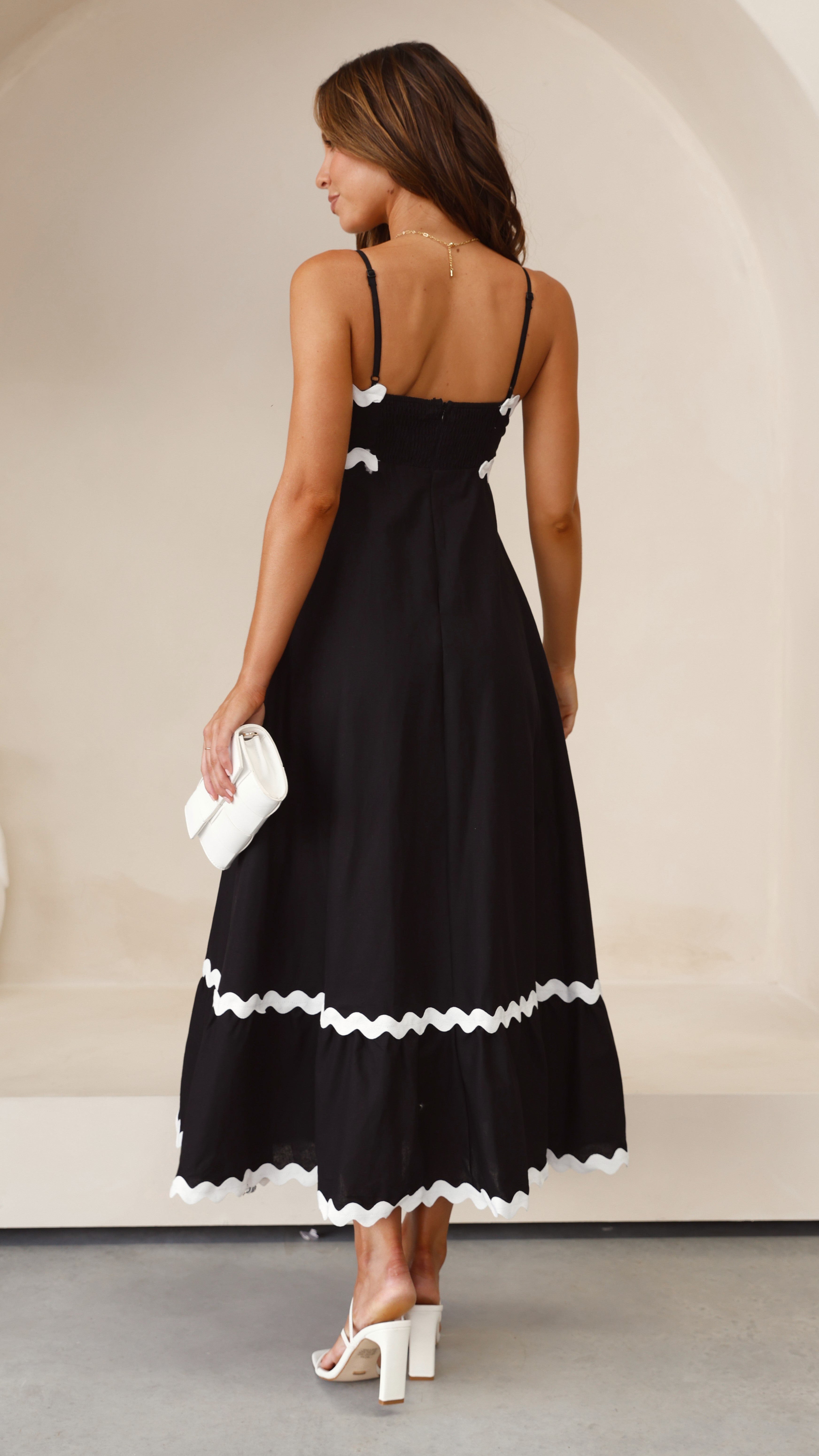 Black and White Midi Dress with Ric Rac Trim
