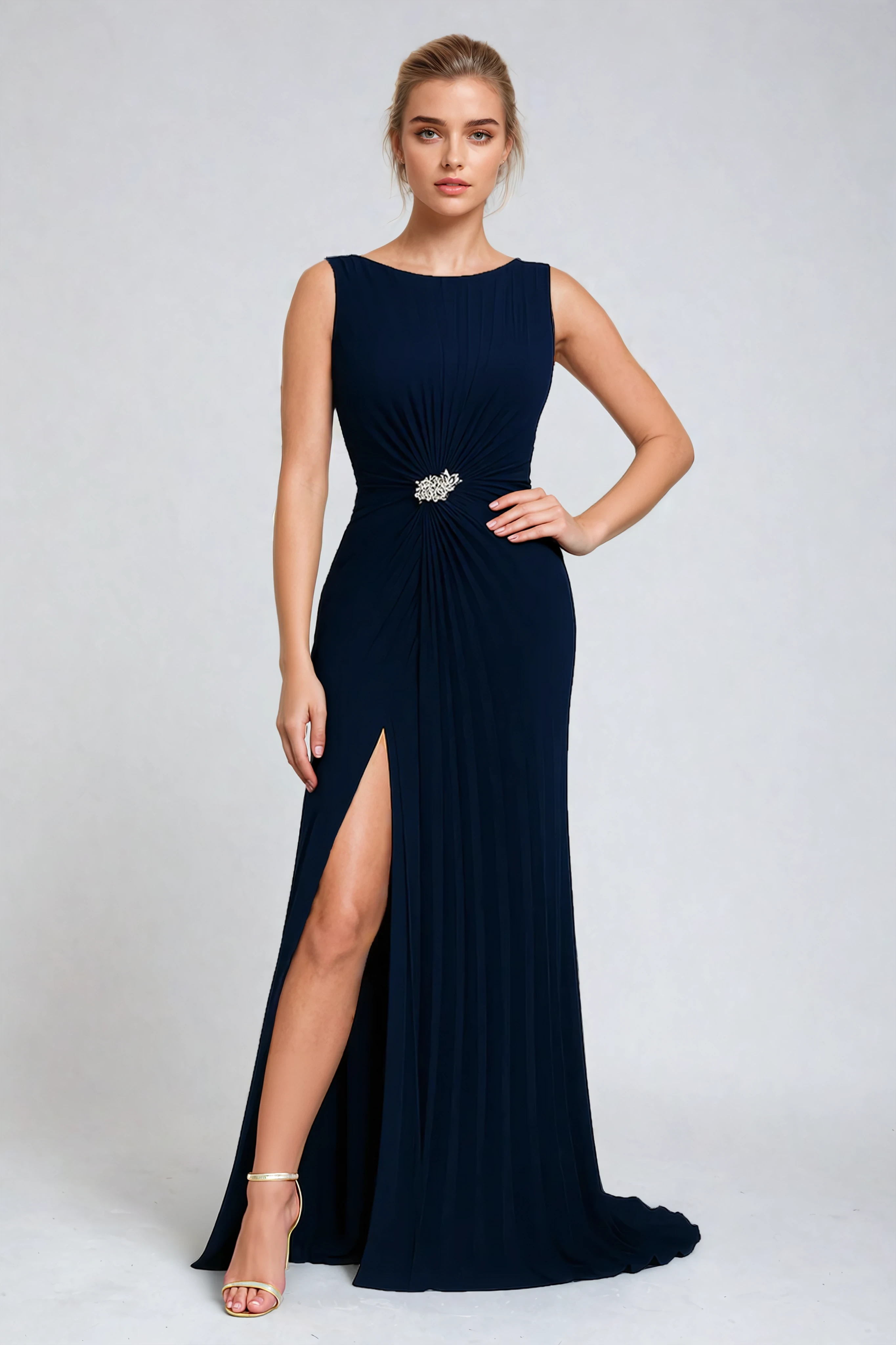 Beaded Maxi Dress with Thigh-High Slit