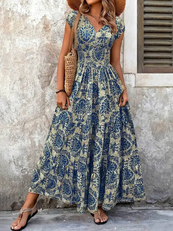 Isabella | Women's Boho Patterned Sleeveless V Neck Maxi Dress