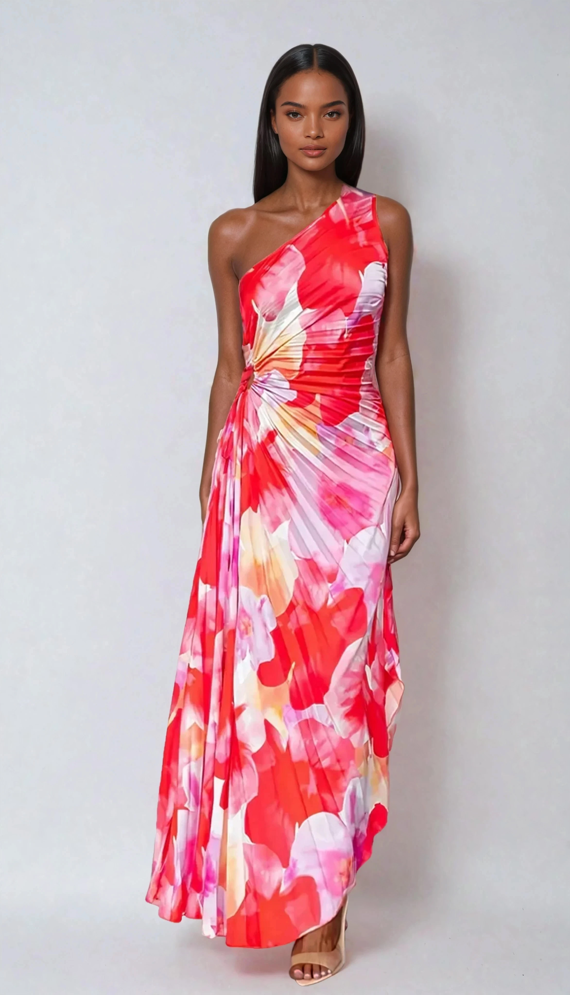 Floral A-Line Maxi Dress with Sleeveless Design