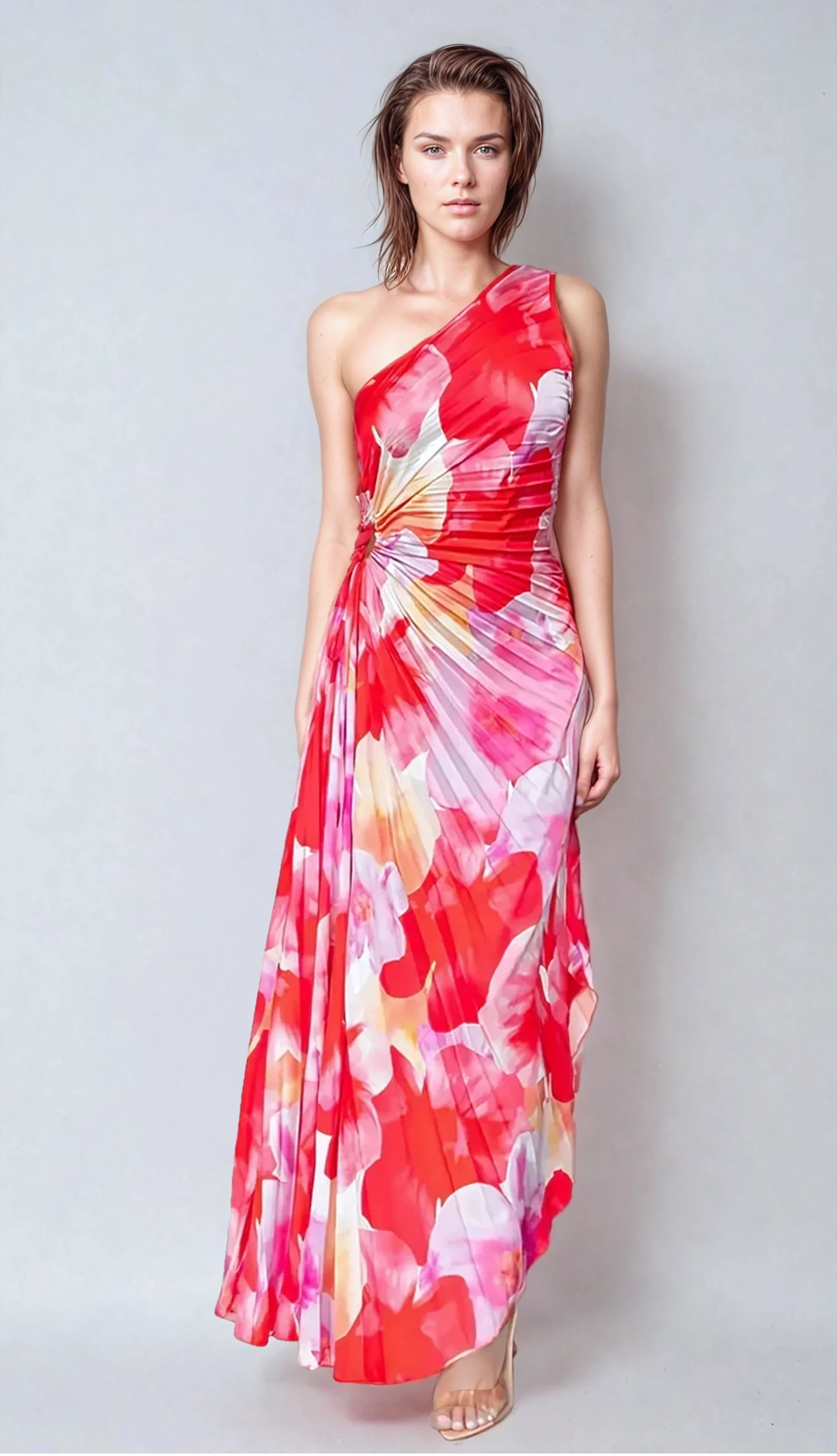 Floral A-Line Maxi Dress with Sleeveless Design